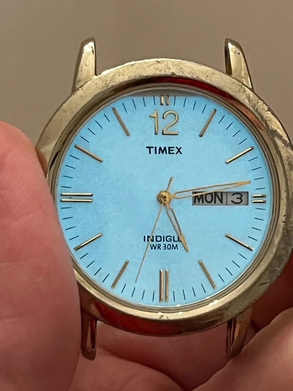 Timex Indiglo Day / Date Watch: 38mm Gold Colored Case: No Band- New Battery